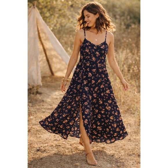 Natural Life Floral Side Slit Maxi Dress L/XL Boho Whimsy Cottage Dainty Cute - Picture 1 of 8